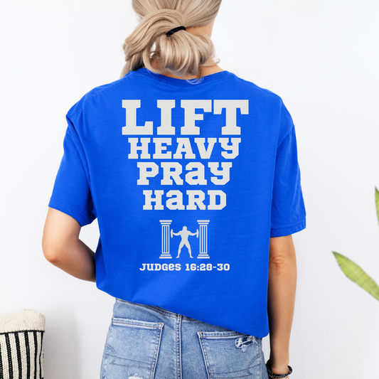 Lift Heavy Pray Hard Mens Christian Gym Shirt Lifter Tee Judges 16 Samson Faith Fitness Apparel Christian Streetwear Gift Husband Son Dad