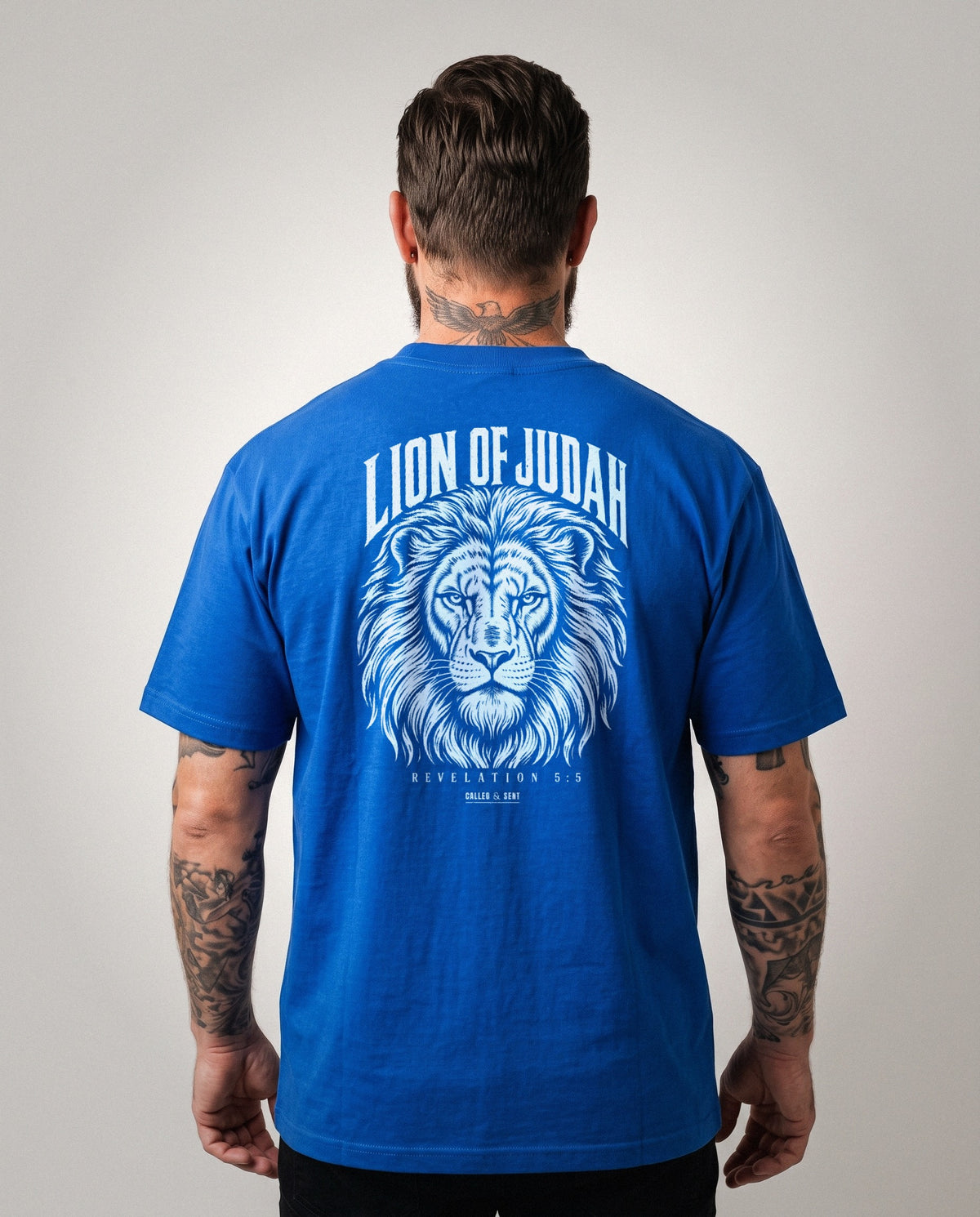 Lion of Judah heavyweight tee, white ink back print, Royal