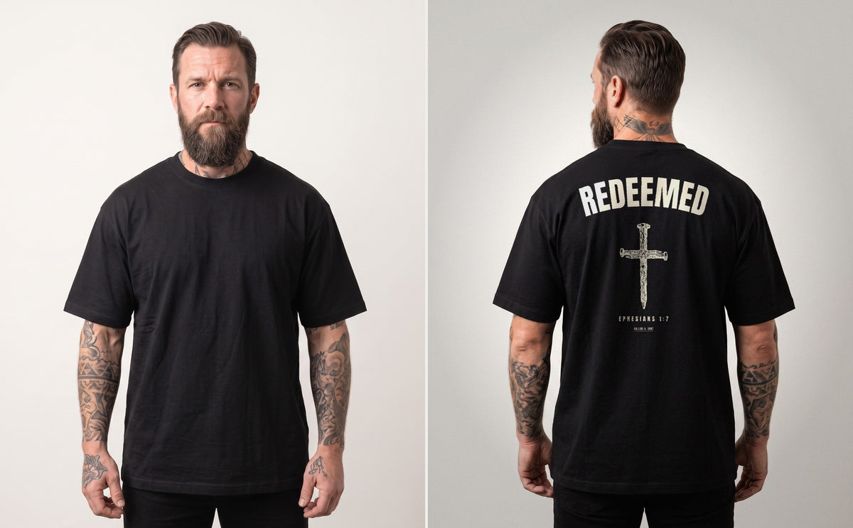 Front and back view of the heavyweight tee