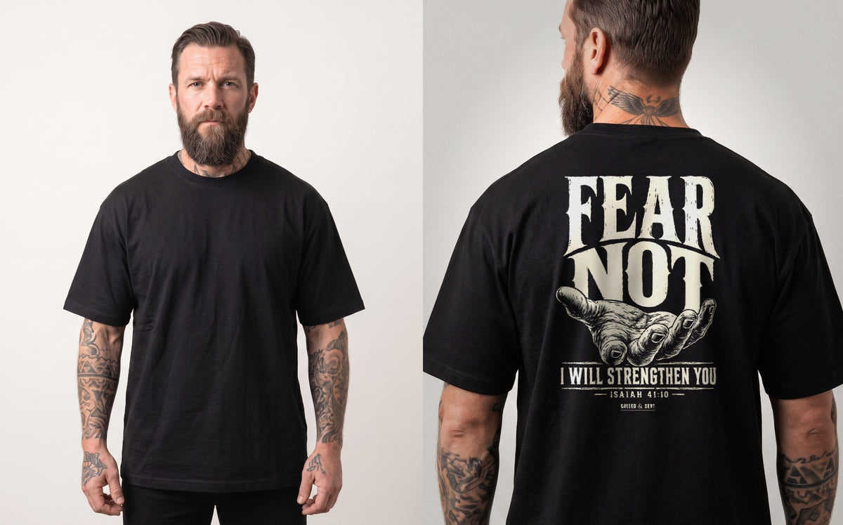 Front and back view of the heavyweight tee