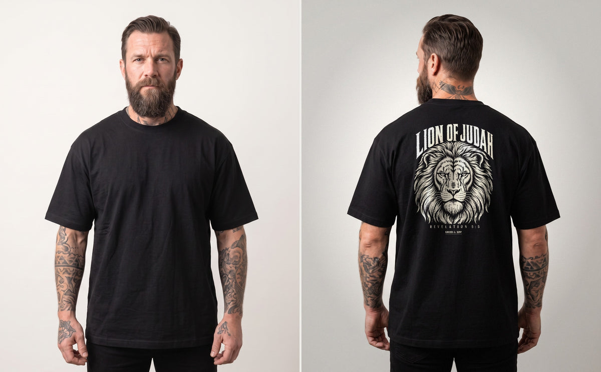 Front and back view of the heavyweight tee