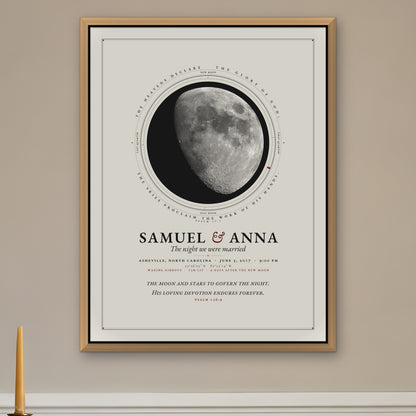 The framed print option: the Moon in the Folio style on matte paper in an oak frame with an acrylic front