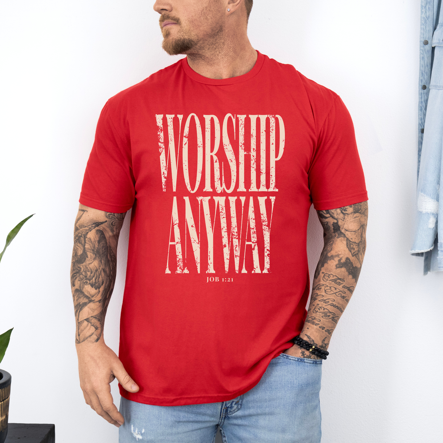 Worship Anyway Shirt, Distressed Faith Tee, Faith Inspired Vintage Church Outfit, Christian Graphic Tee, Religious Apparel Job 1:21