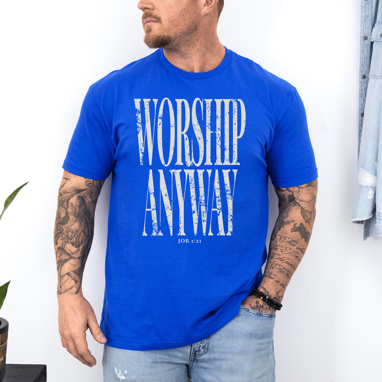 Worship Anyway Shirt, Distressed Faith Tee, Faith Inspired Vintage Church Outfit, Christian Graphic Tee, Religious Apparel Job 1:21