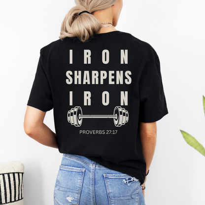 Iron Sharpens Iron Mens Christian Gym Shirt Lifter Tee Proverbs 27:17 Faith Fitness Apparel Christian Streetwear Gift Husband Son Dad