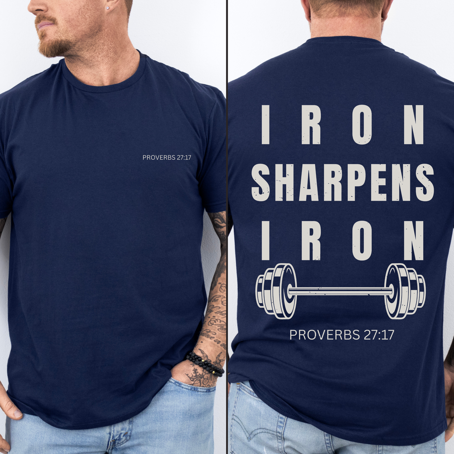 Iron Sharpens Iron Mens Christian Gym Shirt Lifter Tee Proverbs 27:17 Faith Fitness Apparel Christian Streetwear Gift Husband Son Dad