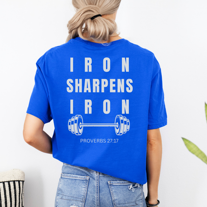 Iron Sharpens Iron Mens Christian Gym Shirt Lifter Tee Proverbs 27:17 Faith Fitness Apparel Christian Streetwear Gift Husband Son Dad