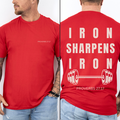 Iron Sharpens Iron Mens Christian Gym Shirt Lifter Tee Proverbs 27:17 Faith Fitness Apparel Christian Streetwear Gift Husband Son Dad