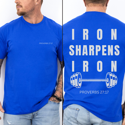 Iron Sharpens Iron Mens Christian Gym Shirt Lifter Tee Proverbs 27:17 Faith Fitness Apparel Christian Streetwear Gift Husband Son Dad