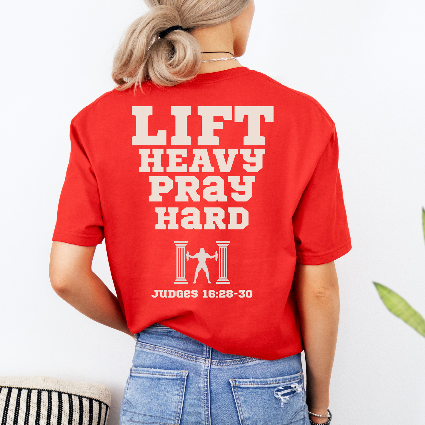 Lift Heavy Pray Hard Mens Christian Gym Shirt Lifter Tee Judges 16 Samson Faith Fitness Apparel Christian Streetwear Gift Husband Son Dad