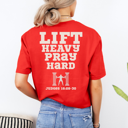 Lift Heavy Pray Hard Mens Christian Gym Shirt Lifter Tee Judges 16 Samson Faith Fitness Apparel Christian Streetwear Gift Husband Son Dad