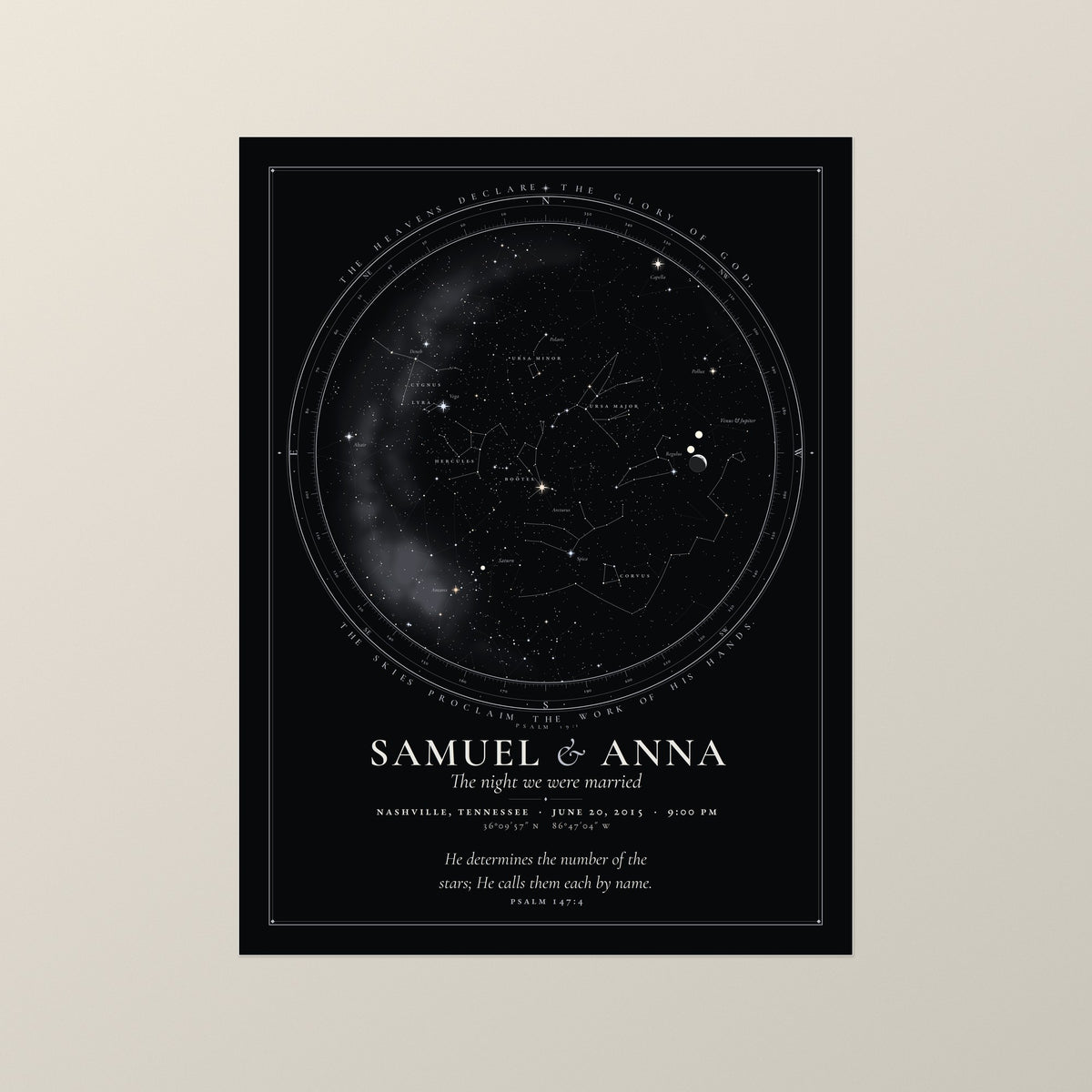 The same print in the Midnight style, deep charcoal with the stars in their true colors