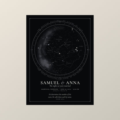 The same print in the Midnight style, deep charcoal with the stars in their true colors