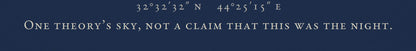 Close detail of the 7 BC chart at print resolution: the coordinates and the printed line One theory's sky, not a claim that this was the night.